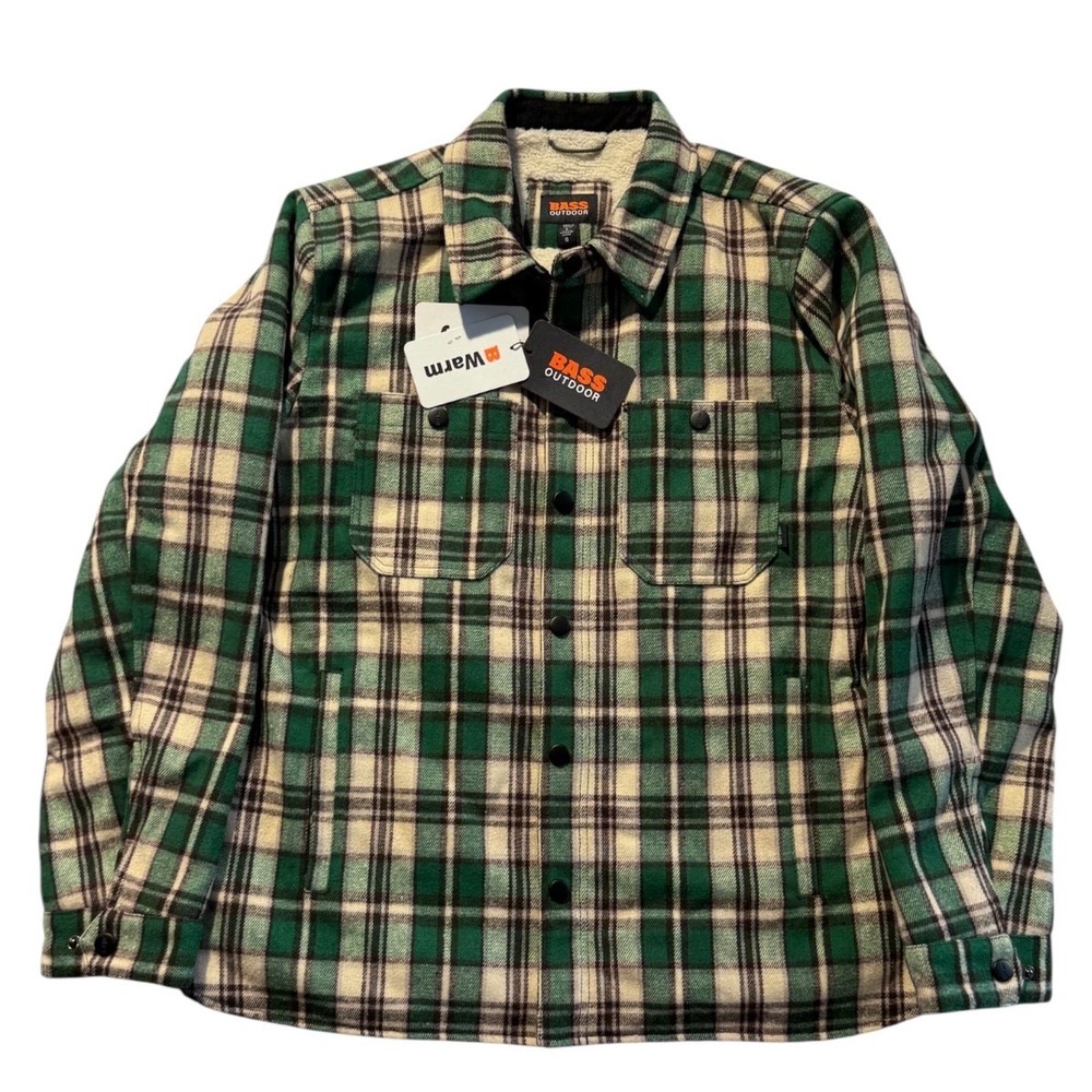 Bass Outdoors‎ Men's Large Sherpa-Lined Jacket Green Plaid Large new